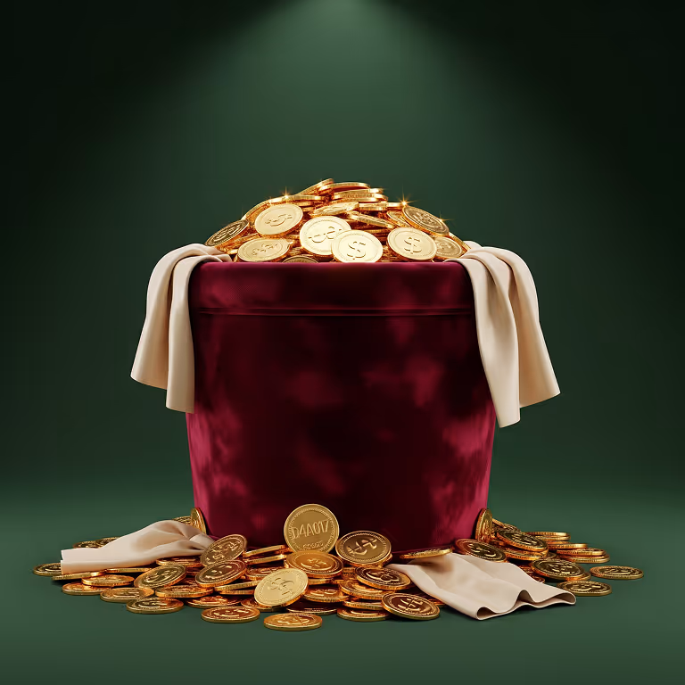 DKPredict Casino jackpot bucket overflowing with gold coins and winning rewards concept