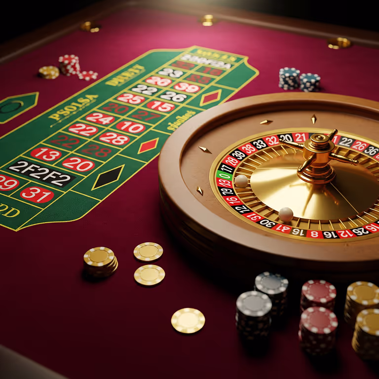 DKPredict Casino roulette wheel close-up with poker chips and premium table layout